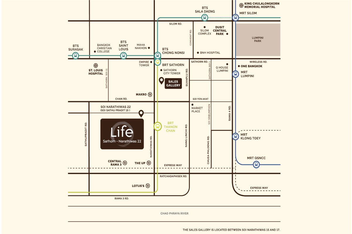 แผนที่โครงการคอนโด ไลฟ์ สาทร-นราธิวาส 22 (Life Sathorn-Narathiwas 22)