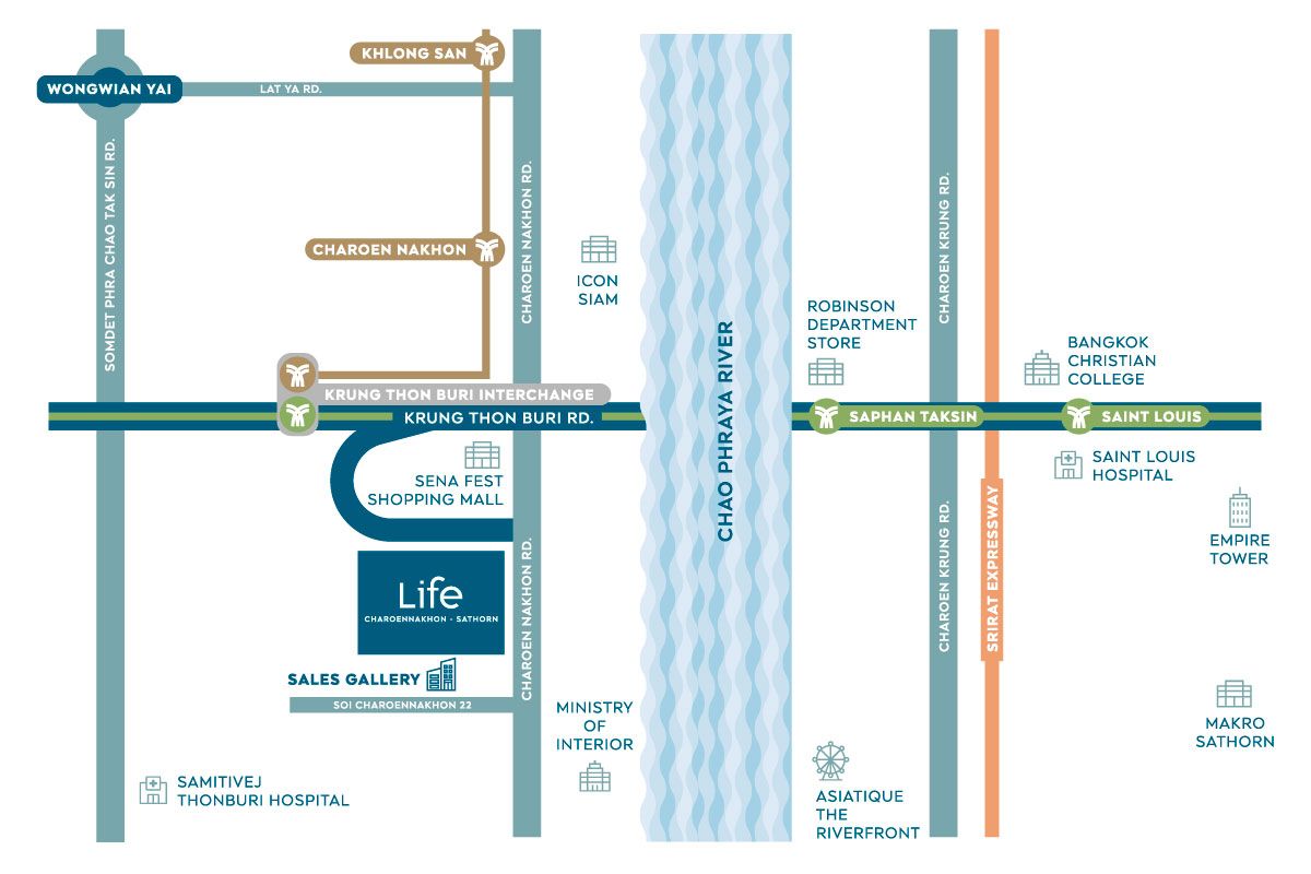 แผนที่โครงการคอนโด ไลฟ์ เจริญนคร-สาทร (Life Charoennakhon-Sathorn)