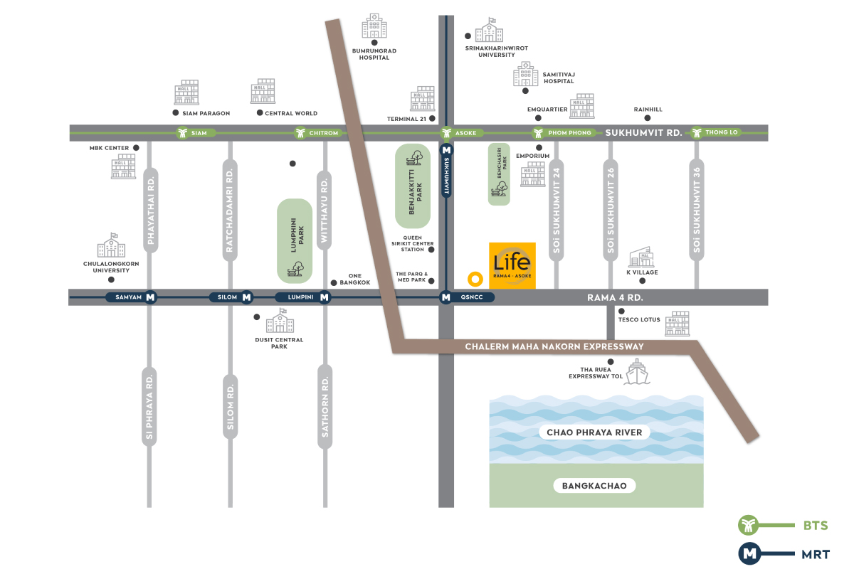 แผนที่โครงการคอนโดไลฟ์ พระราม 4 - อโศก (Life Rama 4 - Asoke)